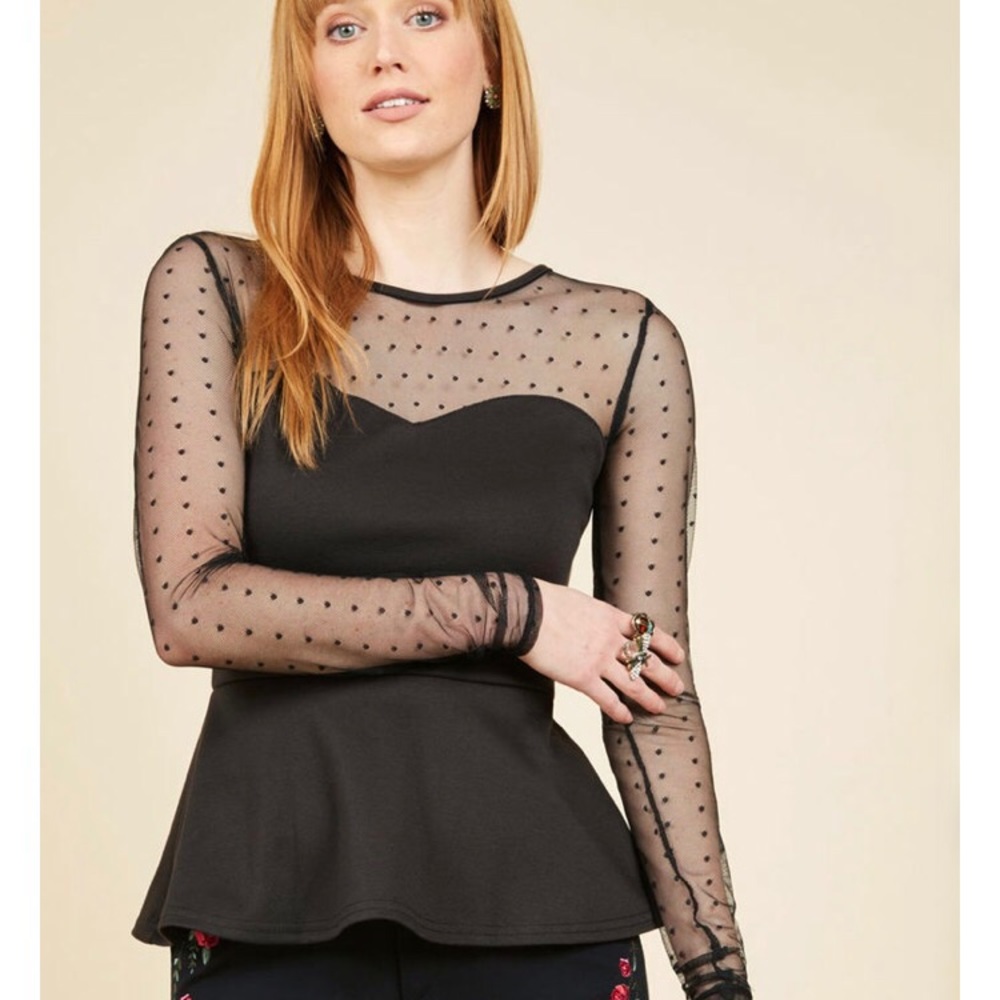 Lace sleeve peplum top ModCloth